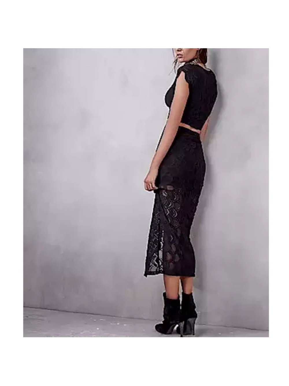 Free People Black Lace Two-Piece Skirt Set